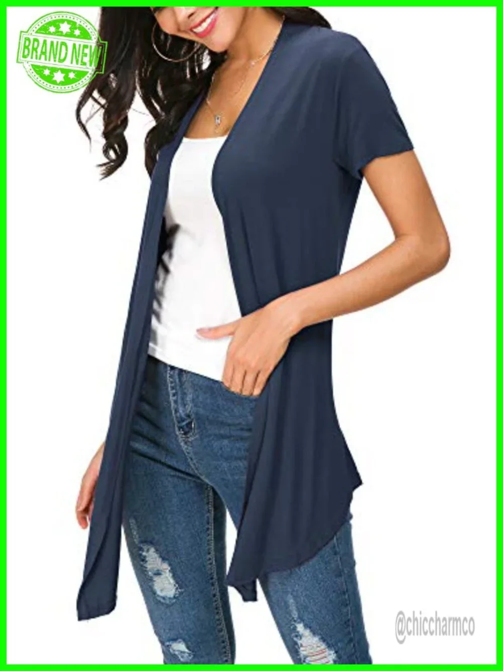 Lightweight Viscose Spandex Open Front Short Sleeve Cardigan Vest